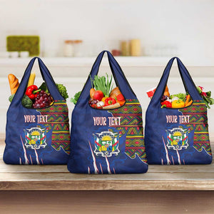 Personalized Central African Republic Coat Of Arms Grocery Bag Kente Pattern