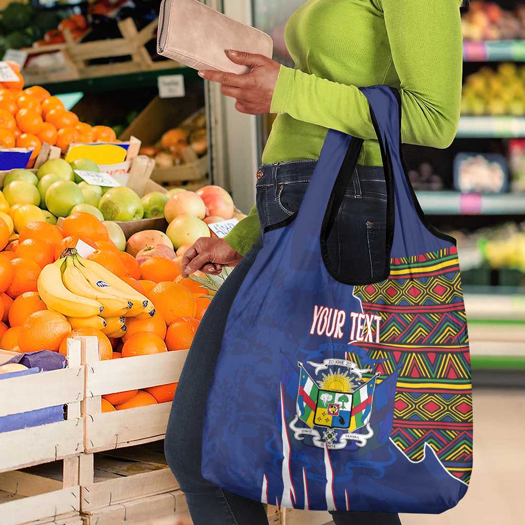 Personalized Central African Republic Coat Of Arms Grocery Bag Kente Pattern