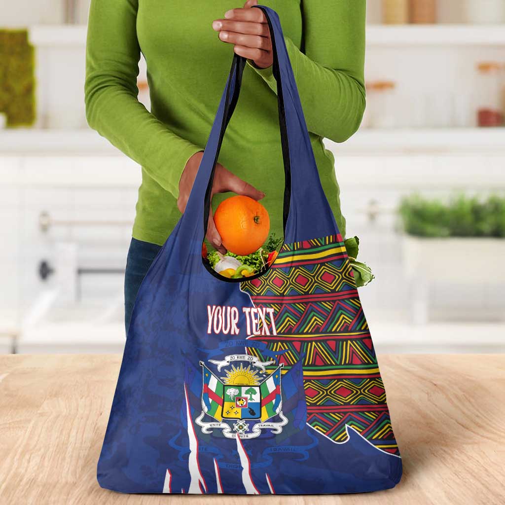 Personalized Central African Republic Coat Of Arms Grocery Bag Kente Pattern