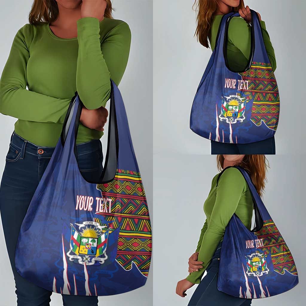 Personalized Central African Republic Coat Of Arms Grocery Bag Kente Pattern