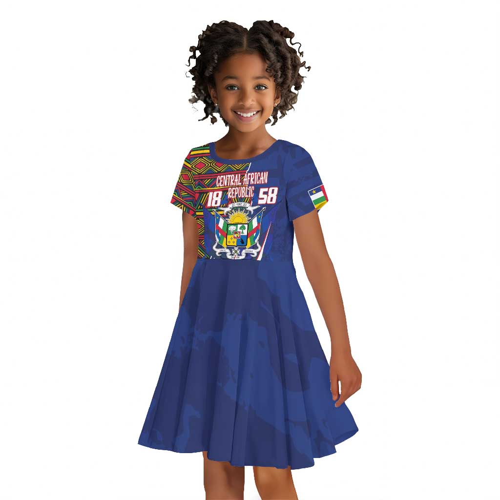 Personalized Central African Republic Coat Of Arms Kid Short Sleeve Dress Kente Pattern