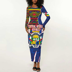 Personalized Central African Republic Coat Of Arms Long Sleeve Bodycon Dress Kente Pattern LT18