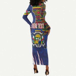 Personalized Central African Republic Coat Of Arms Long Sleeve Bodycon Dress Kente Pattern LT18