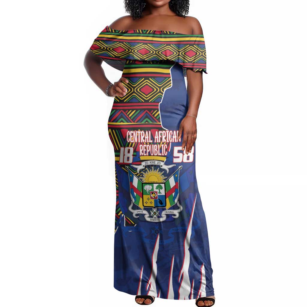 Personalized Central African Republic Coat Of Arms Off Shoulder Maxi Dress Kente Pattern