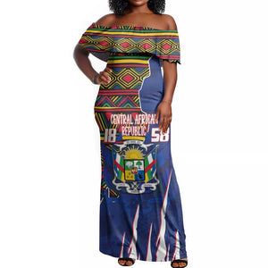 Personalized Central African Republic Coat Of Arms Off Shoulder Maxi Dress Kente Pattern