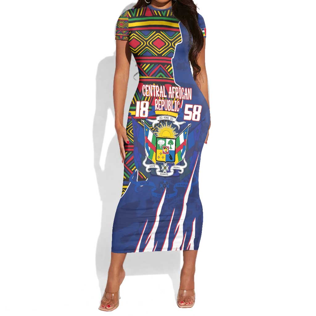 Personalized Central African Republic Coat Of Arms Short Sleeve Bodycon Dress Kente Pattern LT18