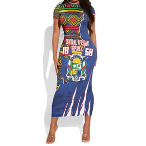 Personalized Central African Republic Coat Of Arms Short Sleeve Bodycon Dress Kente Pattern LT18