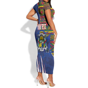Personalized Central African Republic Coat Of Arms Short Sleeve Bodycon Dress Kente Pattern LT18