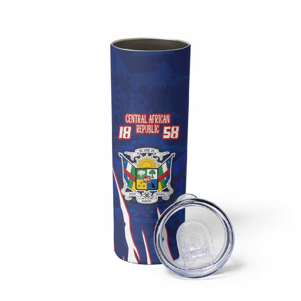 Personalized Central African Republic Coat Of Arms Skinny Tumbler Kente Pattern