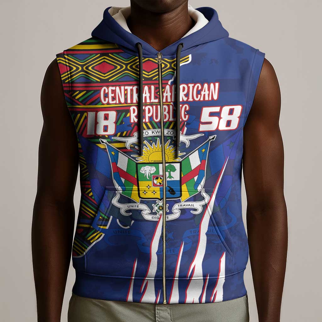 Personalized Central African Republic Coat Of Arms Sleeveless Zip Hoodie Kente Pattern - African Pride