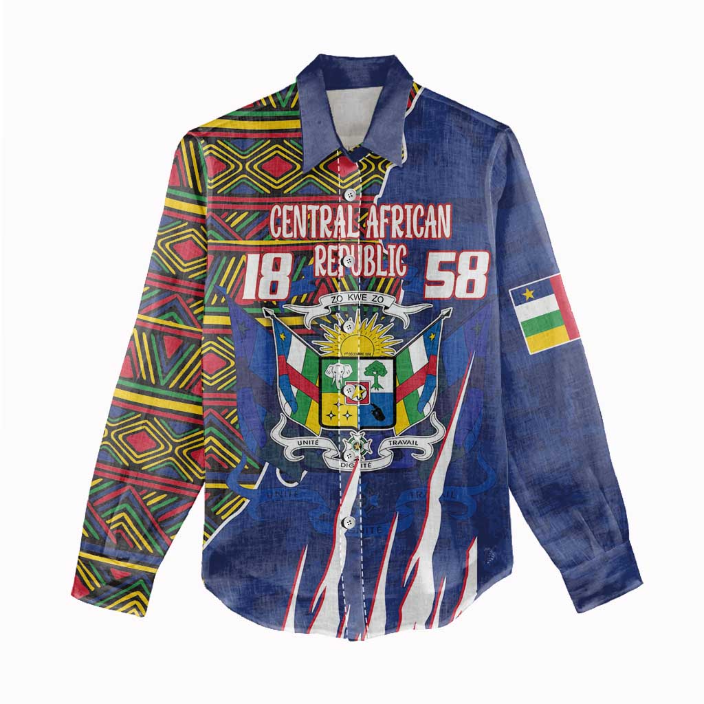 Personalized Central African Republic Coat Of Arms Women Casual Shirt Kente Pattern LT18
