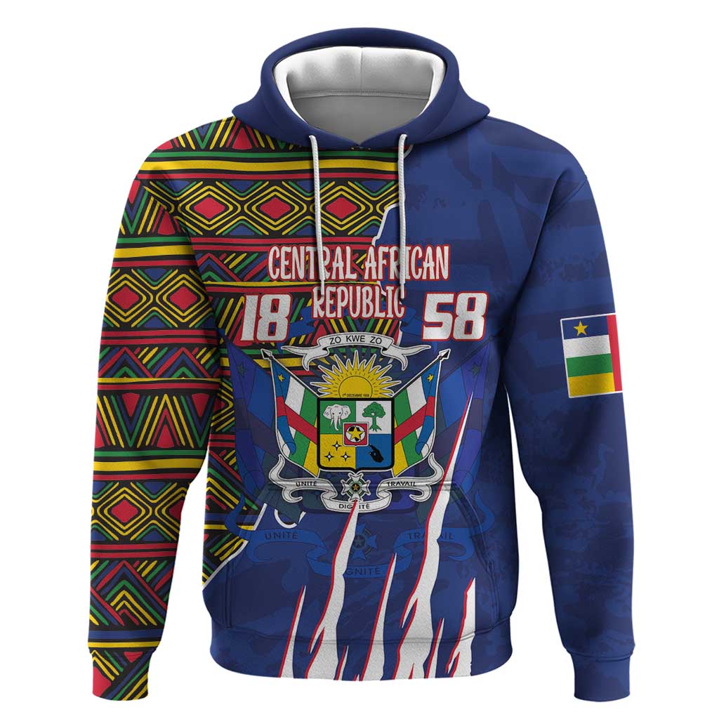 Personalized Central African Republic Coat Of Arms Zip Hoodie Kente Pattern