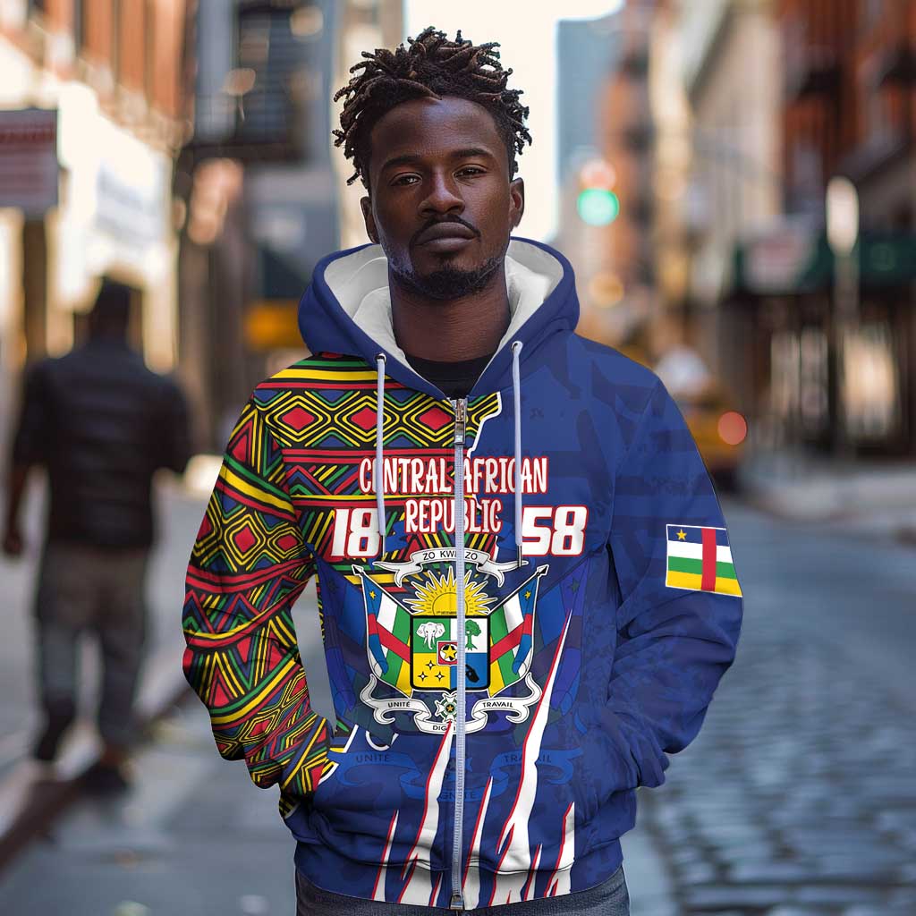 Personalized Central African Republic Coat Of Arms Zip Hoodie Kente Pattern