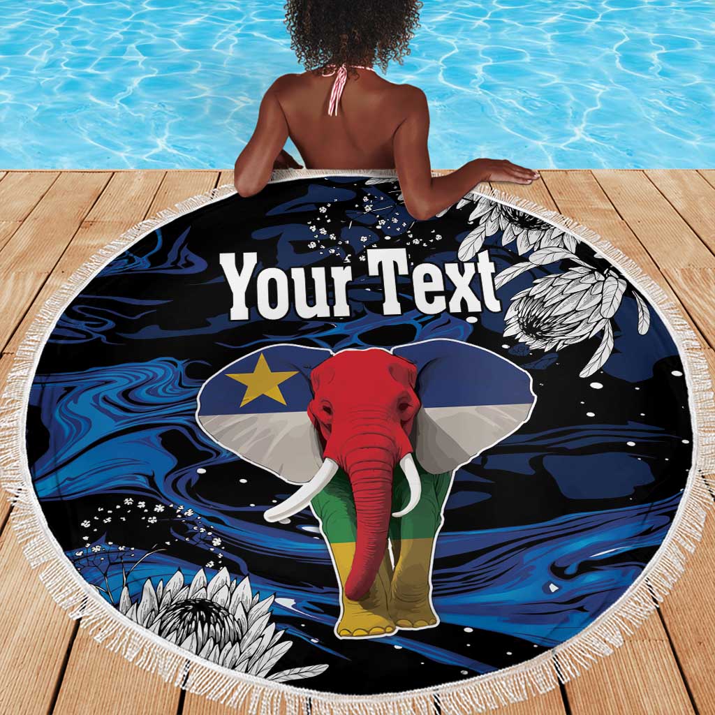 Personalized Central African Republic Beach Blanket Elephant With King Protea