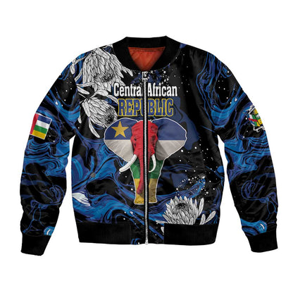 Personalized Central African Republic Bomber Jacket Elephant With King Protea