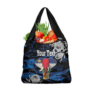 Personalized Central African Republic Grocery Bag Elephant With King Protea