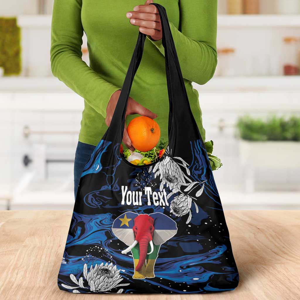 Personalized Central African Republic Grocery Bag Elephant With King Protea