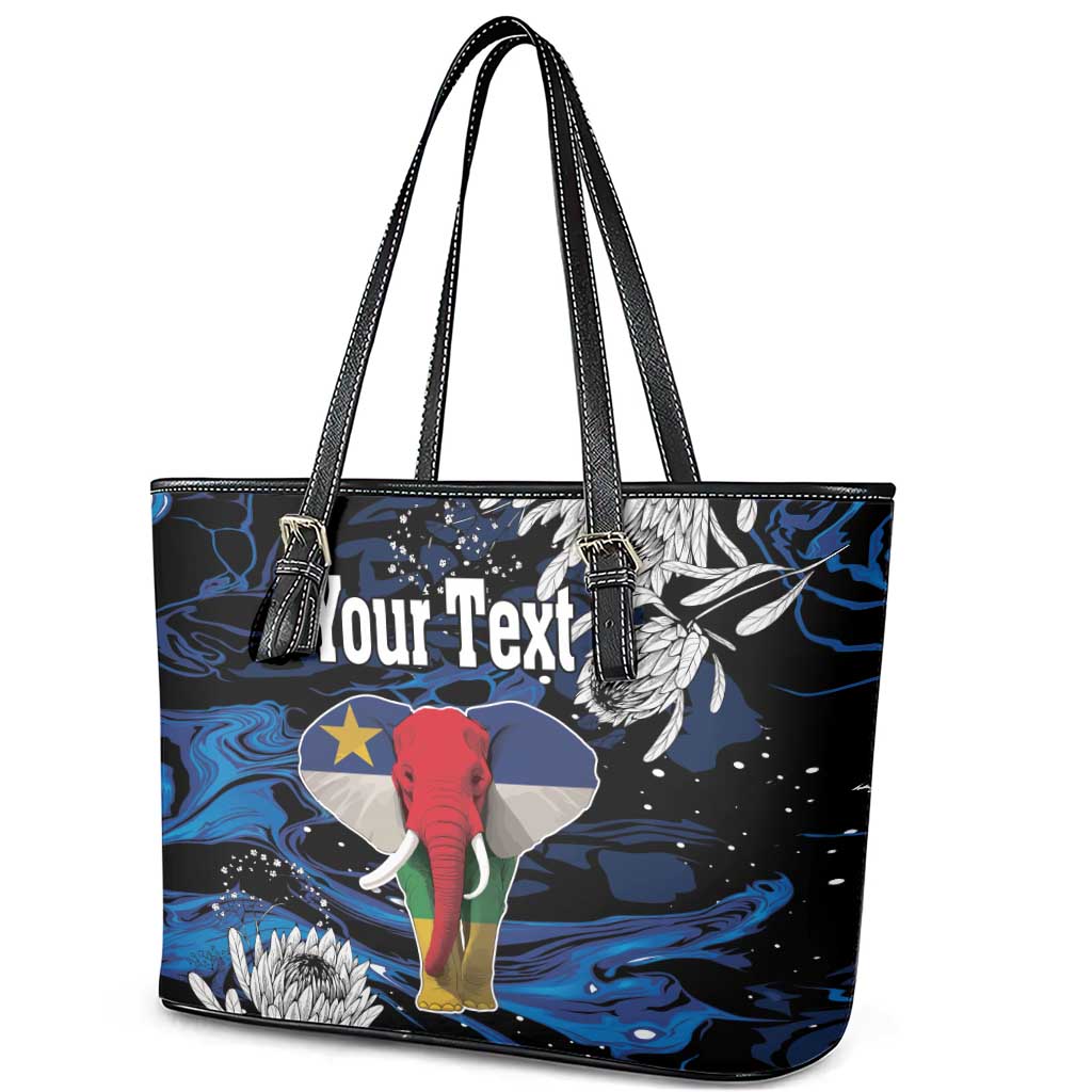 Personalized Central African Republic Leather Tote Bag Elephant With King Protea