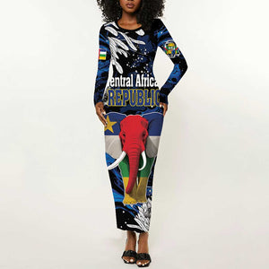 Personalized Central African Republic Long Sleeve Bodycon Dress Elephant With King Protea LT18
