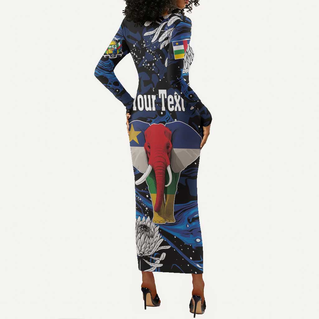 Personalized Central African Republic Long Sleeve Bodycon Dress Elephant With King Protea LT18