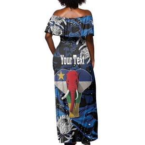 Personalized Central African Republic Off Shoulder Maxi Dress Elephant With King Protea