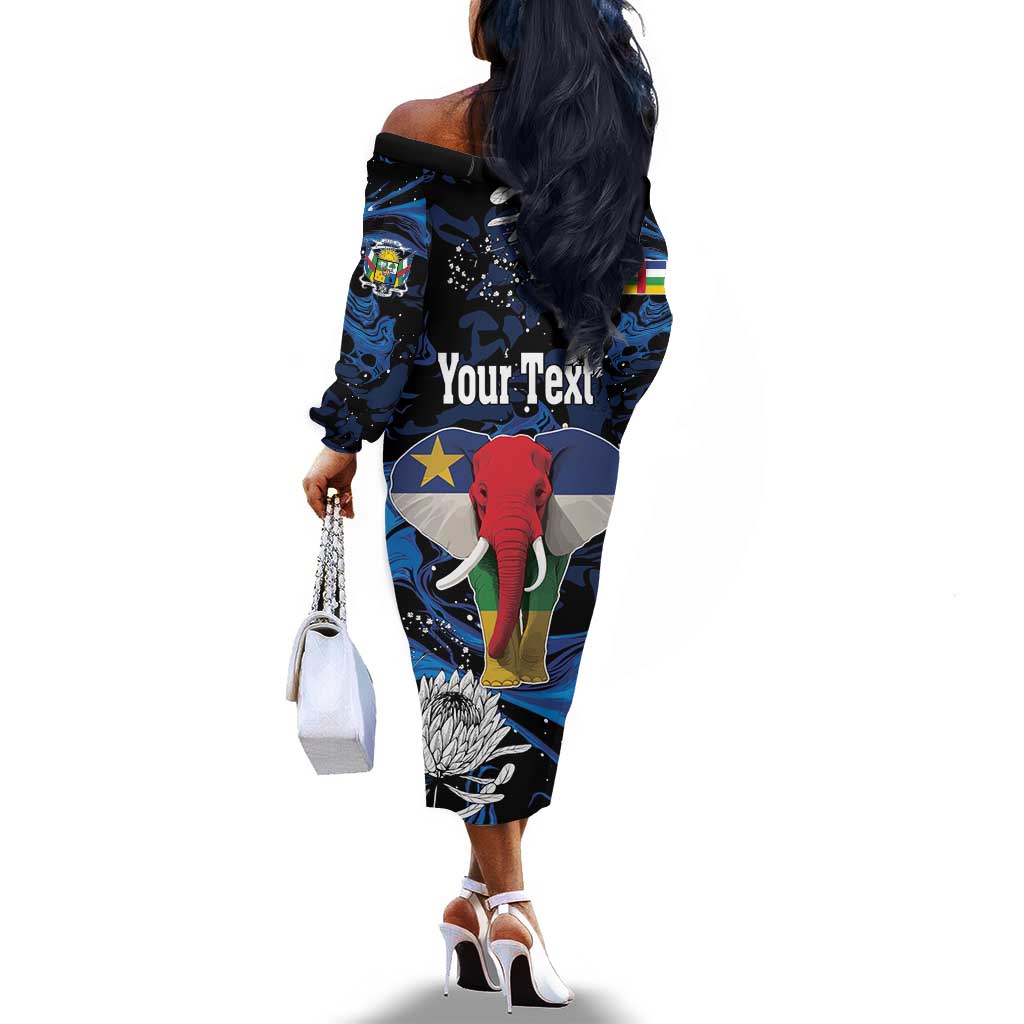 Personalized Central African Republic Off The Shoulder Long Sleeve Dress Elephant With King Protea