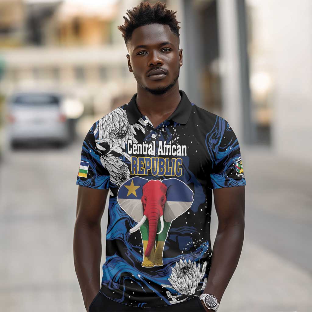 Personalized Central African Republic Polo Shirt Elephant With King Protea