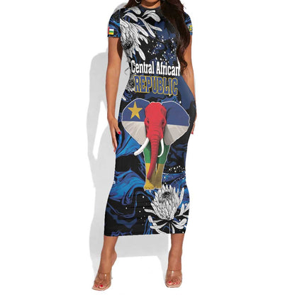 Personalized Central African Republic Short Sleeve Bodycon Dress Elephant With King Protea LT18
