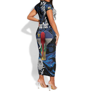 Personalized Central African Republic Short Sleeve Bodycon Dress Elephant With King Protea LT18