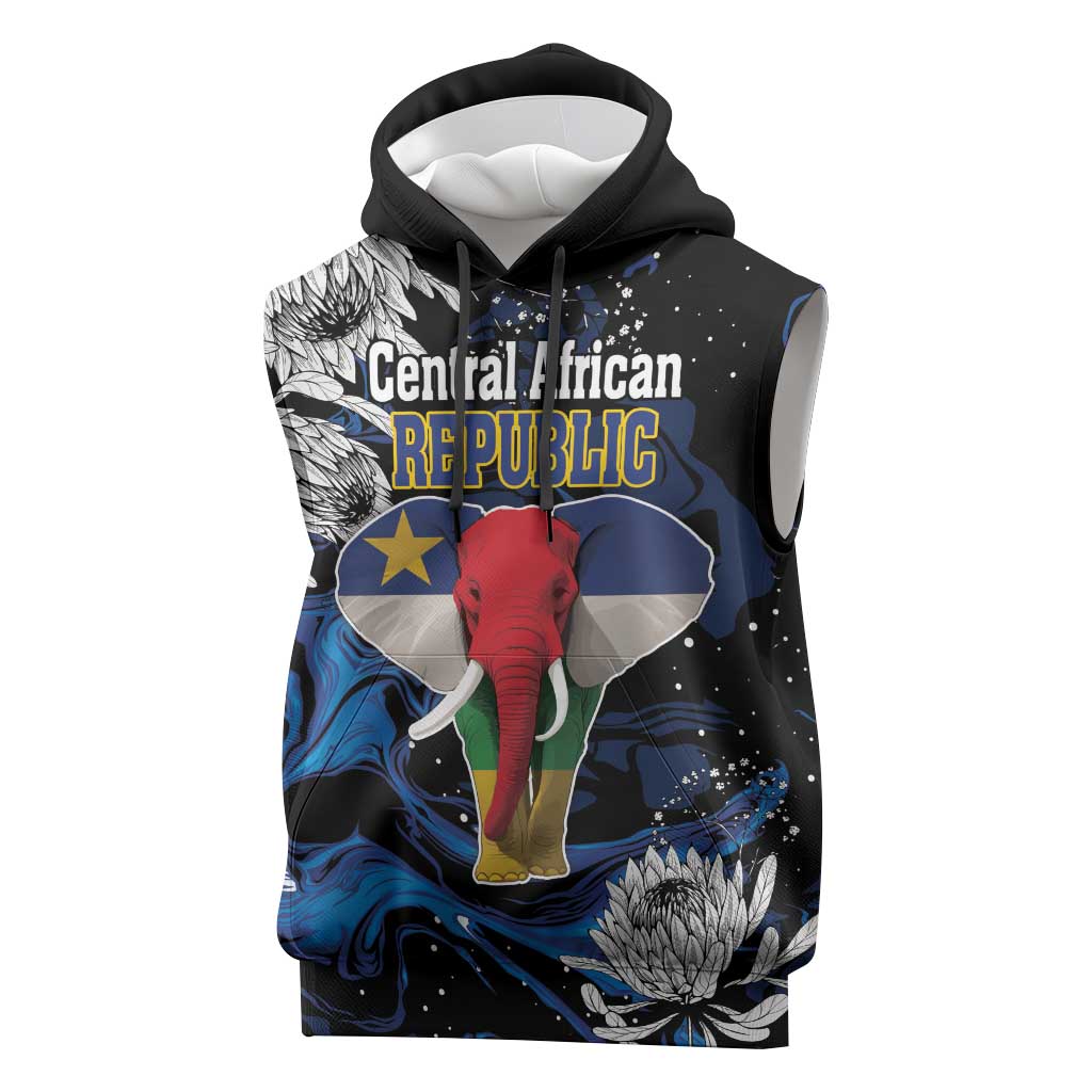 Personalized Central African Republic Sleeveless Hoodie Elephant With King Protea - African Pride