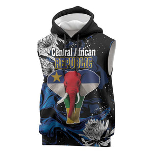 Personalized Central African Republic Sleeveless Hoodie Elephant With King Protea - African Pride
