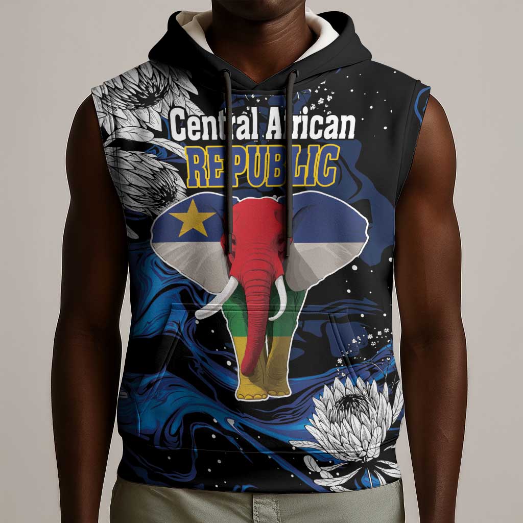 Personalized Central African Republic Sleeveless Hoodie Elephant With King Protea - African Pride