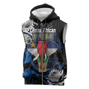 Personalized Central African Republic Sleeveless Zip Hoodie Elephant With King Protea - African Pride