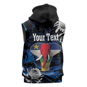 Personalized Central African Republic Sleeveless Zip Hoodie Elephant With King Protea - African Pride