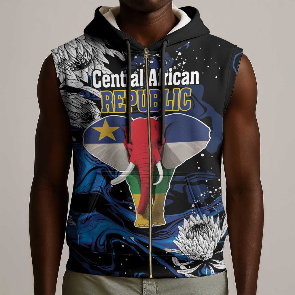 Personalized Central African Republic Sleeveless Zip Hoodie Elephant With King Protea - African Pride