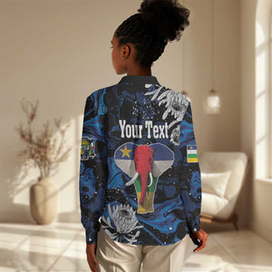Personalized Central African Republic Women Casual Shirt Elephant With King Protea LT18