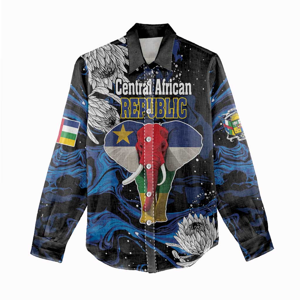 Personalized Central African Republic Women Casual Shirt Elephant With King Protea LT18