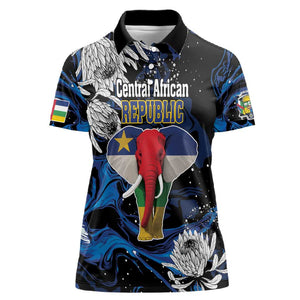 Personalized Central African Republic Women Polo Shirt Elephant With King Protea