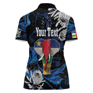 Personalized Central African Republic Women Polo Shirt Elephant With King Protea