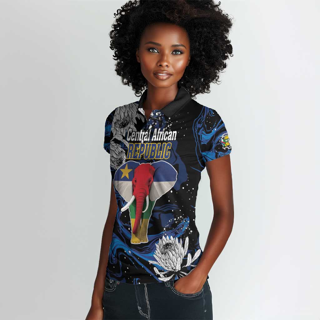 Personalized Central African Republic Women Polo Shirt Elephant With King Protea