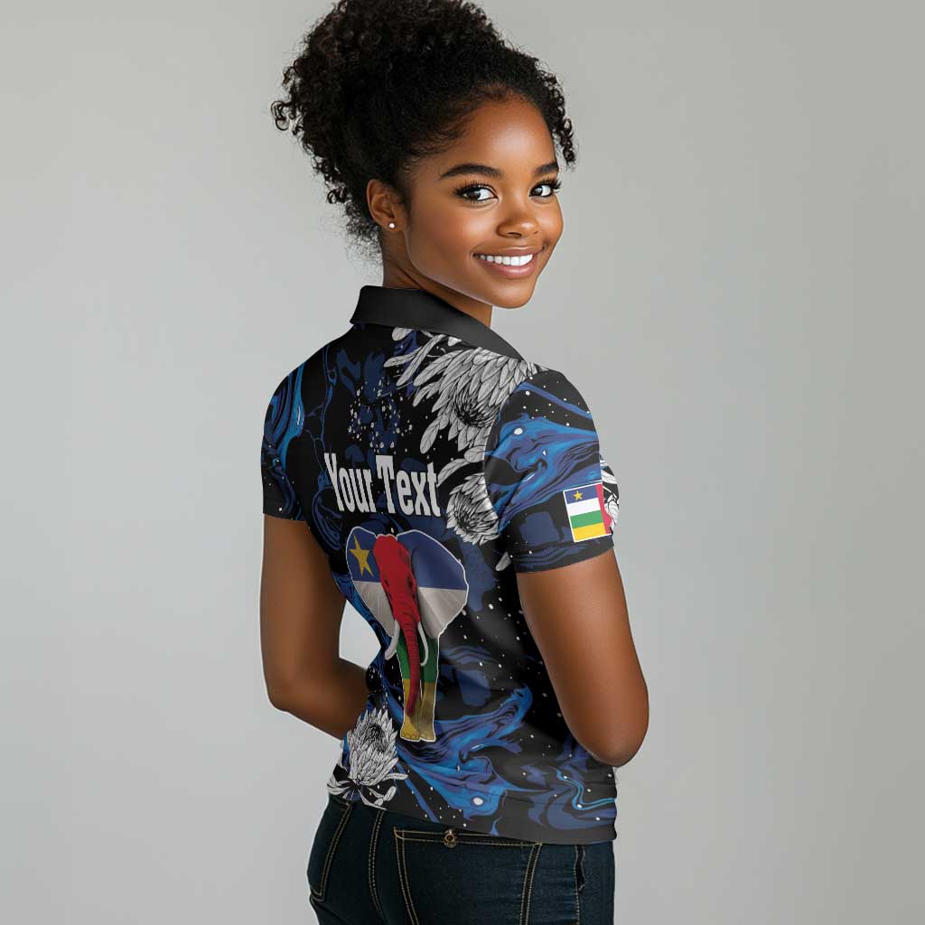 Personalized Central African Republic Women Polo Shirt Elephant With King Protea