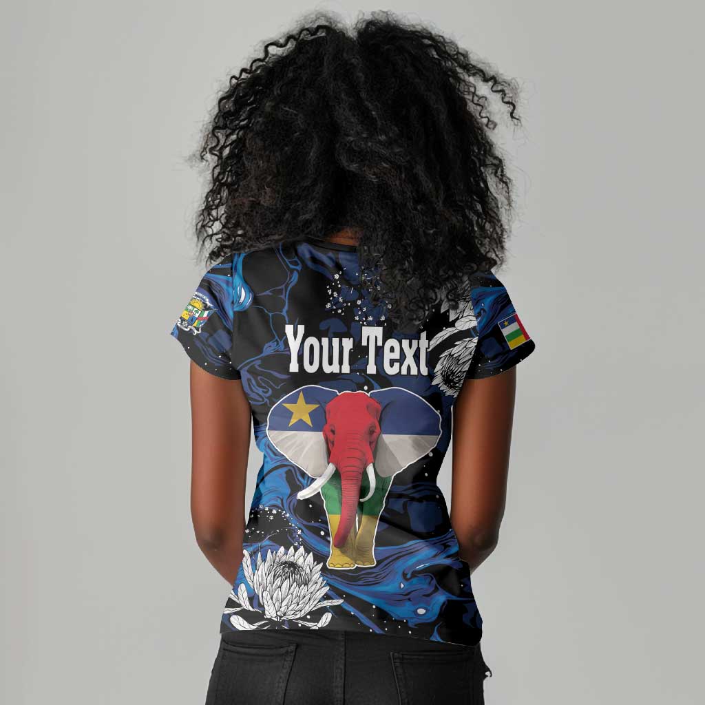 Personalized Central African Republic Women V-Neck T-Shirt Elephant With King Protea