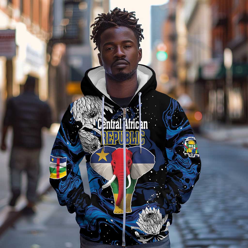Personalized Central African Republic Zip Hoodie Elephant With King Protea