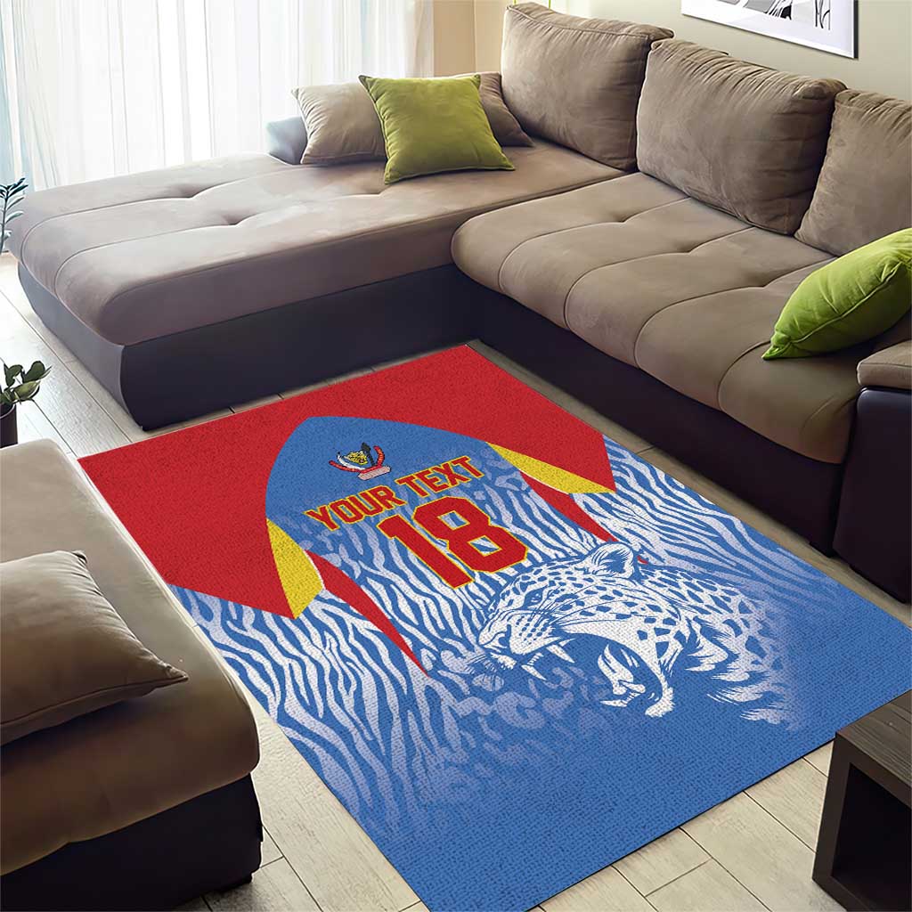 Custom DR Congo Football 2026 Area Rug Leopard Power Fan Style