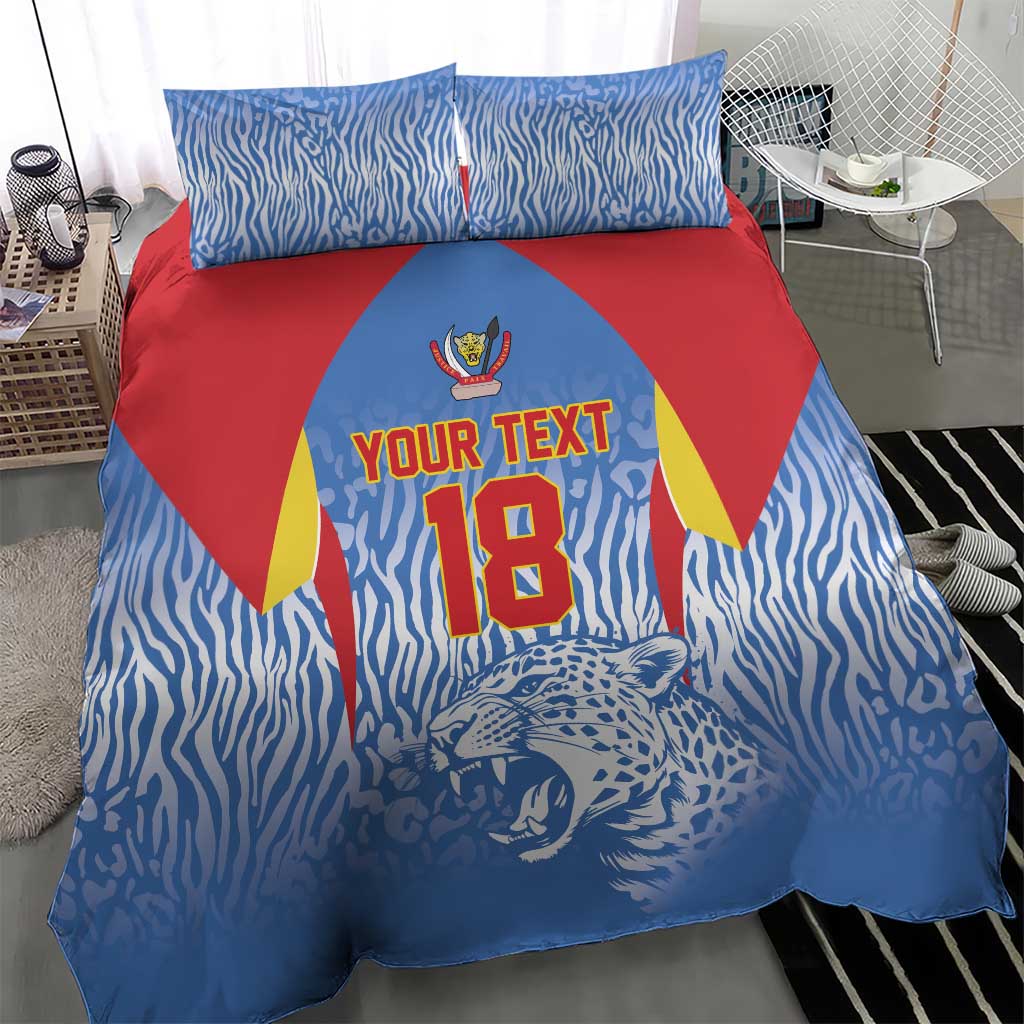 Custom DR Congo Football 2026 Bedding Set Leopard Power Fan Style