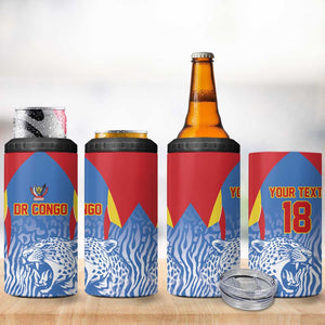 Custom DR Congo Football 2026 4 in 1 Can Cooler Tumbler Leopard Power Fan Style