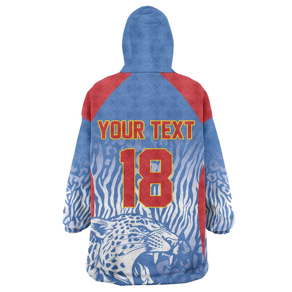 Custom DR Congo Football 2026 Kid Wearable Blanket Hoodie Leopard Power Fan Style