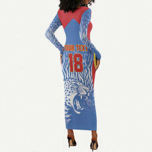 Custom DR Congo Football 2026 Long Sleeve Bodycon Dress Leopard Power Fan Style