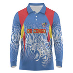 Custom DR Congo Football 2026 Long Sleeve Polo Shirt Leopard Power Fan Style