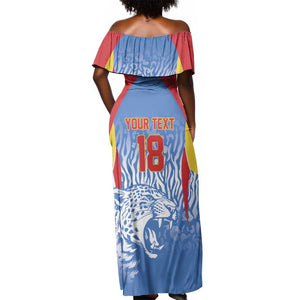 Custom DR Congo Football 2026 Off Shoulder Maxi Dress Leopard Power Fan Style